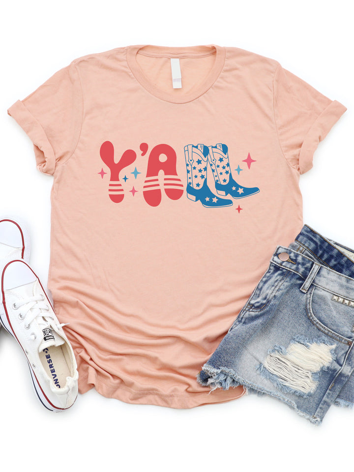 Y'all Boots Red White Blue Graphic Tee