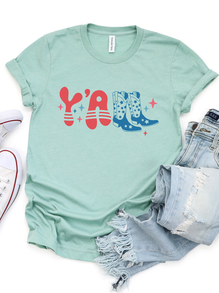 Y'all Boots Red White Blue Graphic Tee