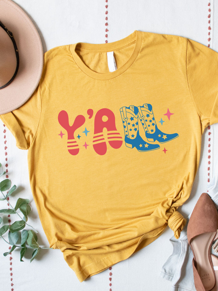 Y'all Boots Red White Blue Graphic Tee