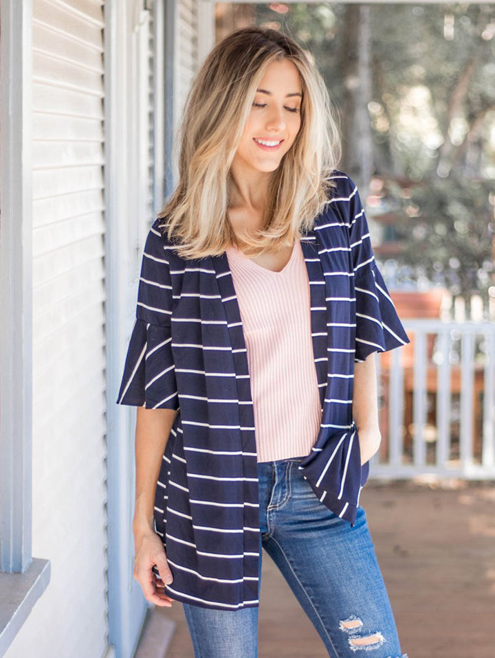 Stripe Flare Sleeve Kamdyn Cardigan