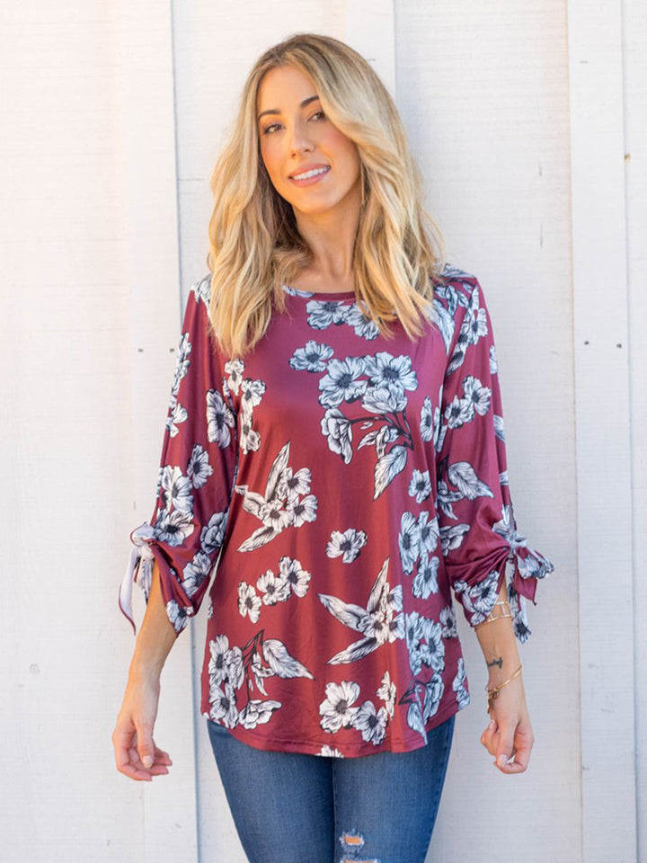 Masey Floral Tie Sleeve Top