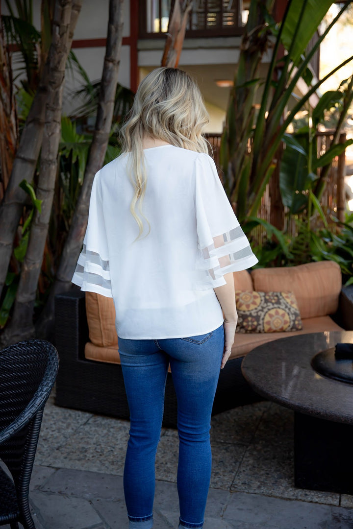 Mesh Inset Bell Sleeve Gia Top