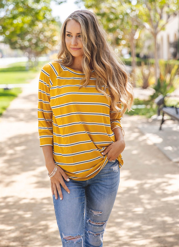 3/4 Sleeve Stripe Top
