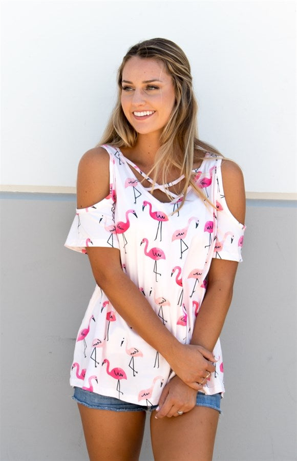 Flamingo Cold Shoulder Tunic - Tickled Teal LLC