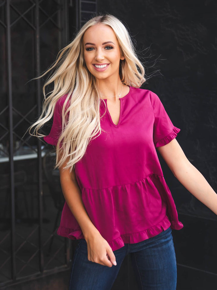 V-Cut Ruffle Peplum