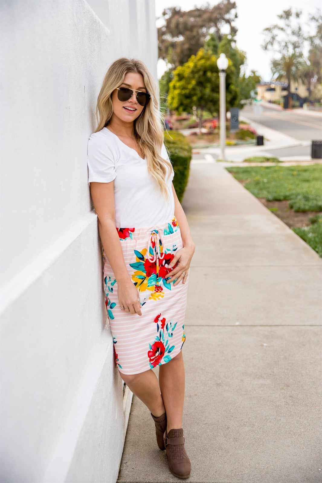 Large Floral & Stripe Jordan Weekend Skirt