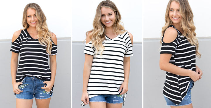 Striped Cold Shoulder Tunic - Tickled Teal LLC