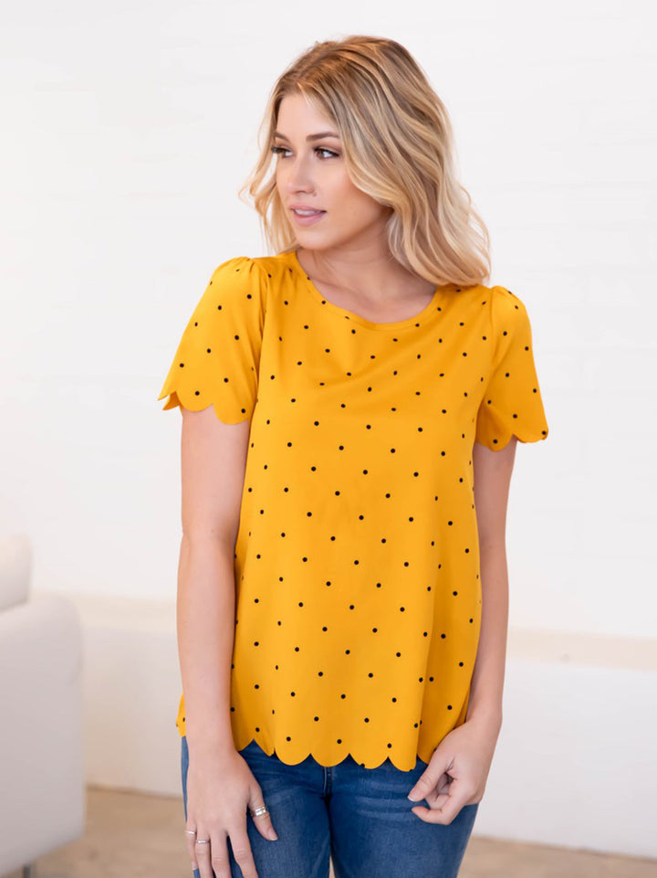 Polka Dot Scallop Edge Dotty Top