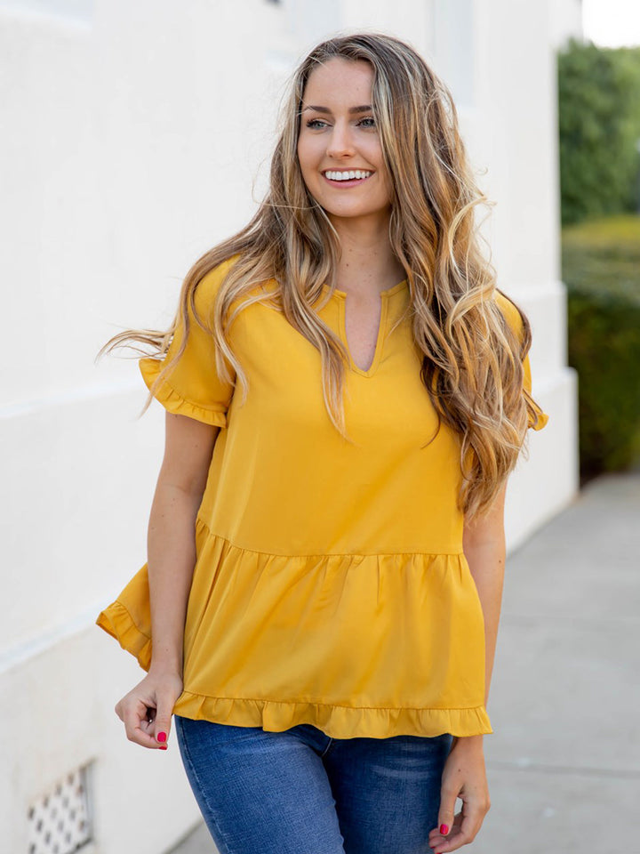V-Cut Ruffle Peplum