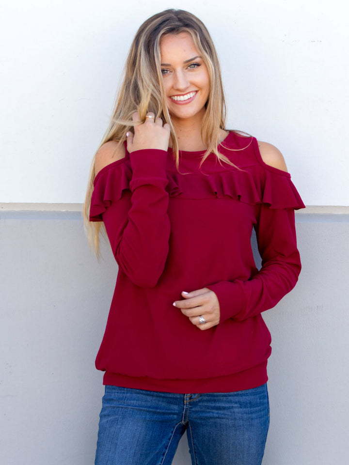 Ruffle Cold Shoulder Top