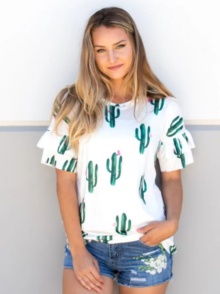Cactus Ruffle Sleeve Top