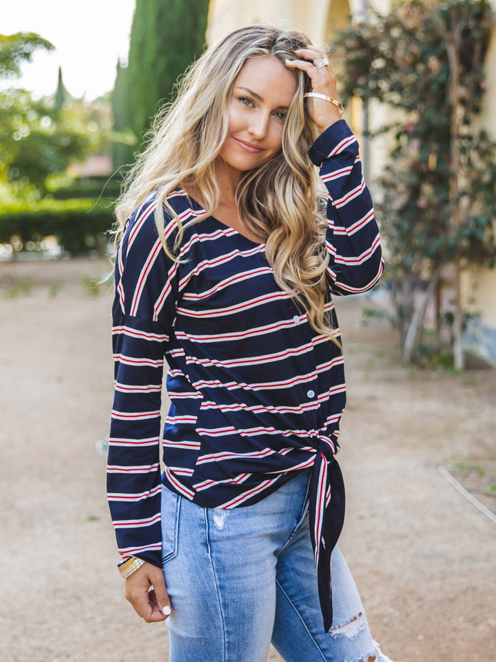 Ashlee Stripe Tie Front Top