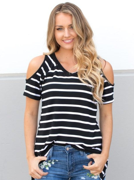 Striped Cold Shoulder Tunic - Tickled Teal LLC
