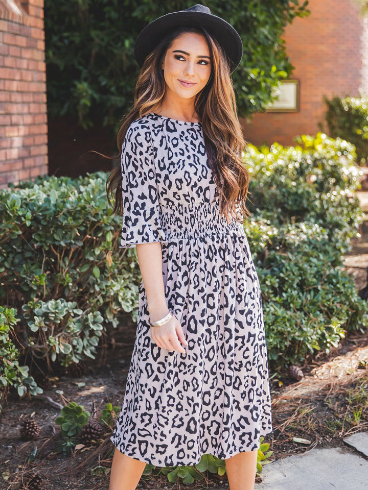 Flare Sleeve Animal Print Jojo Dress