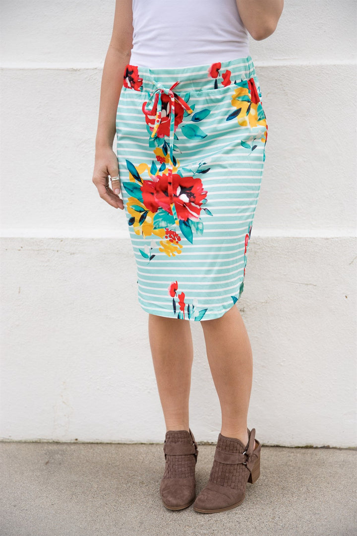 Large Floral & Stripe Jordan Weekend Skirt
