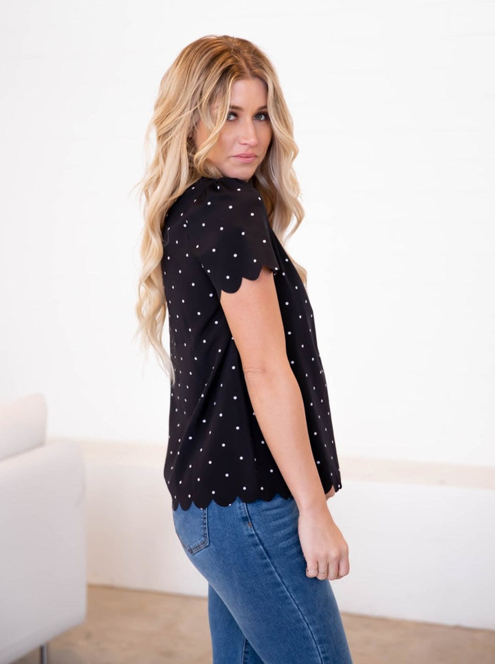 Polka Dot Scallop Edge Dotty Top