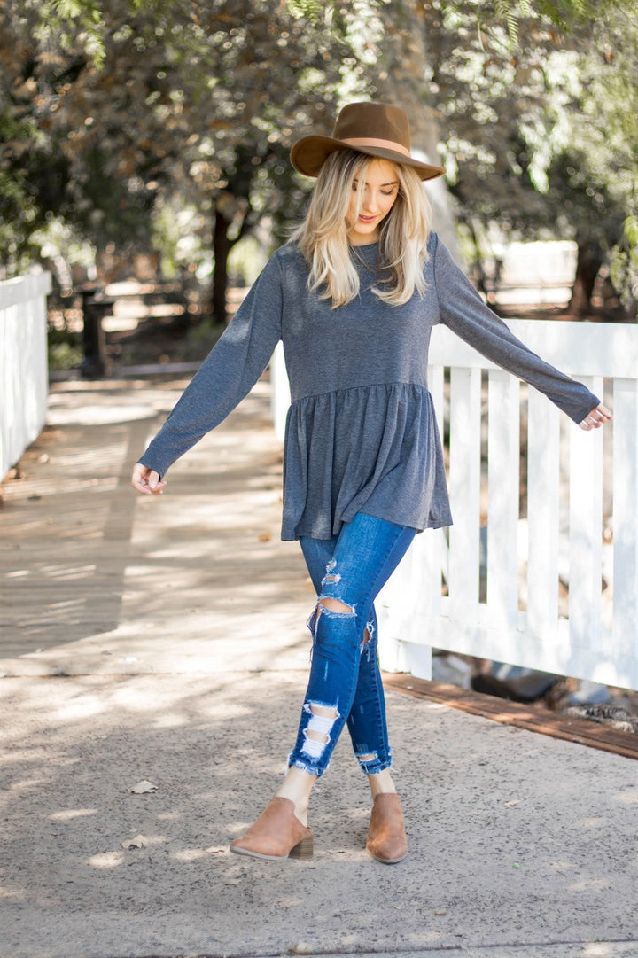 The Evelyn Top - Charcoal - Tickled Teal LLC
