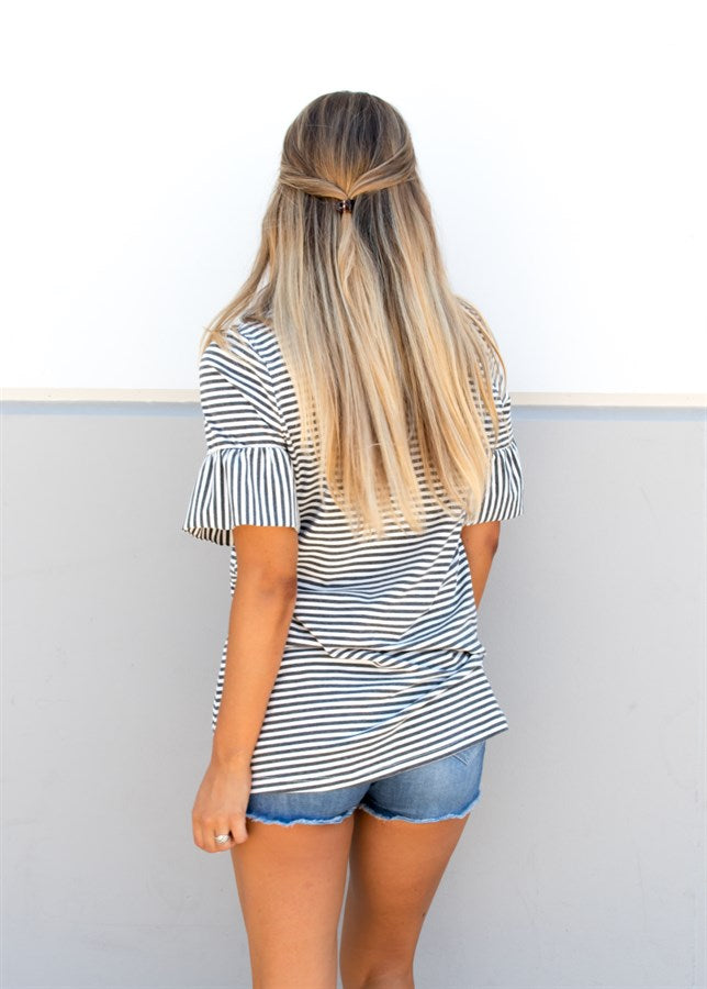 Striped Flare Sleeve Tunic - Tickled Teal LLC