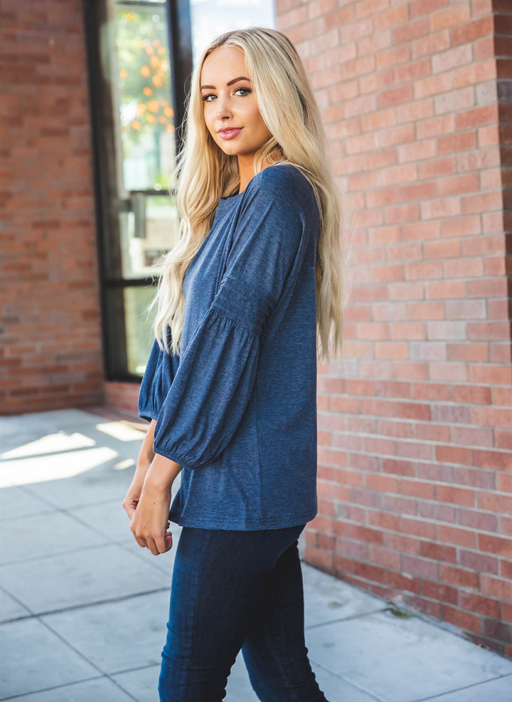 3/4 Pleated Sleeve Casey Top
