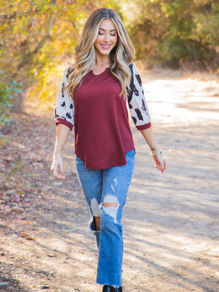 Animal Print Sleeve Sola Top