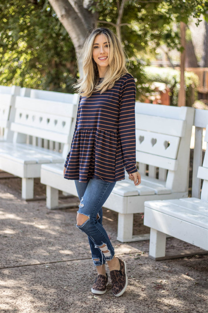 Striped Peplum Ember Top