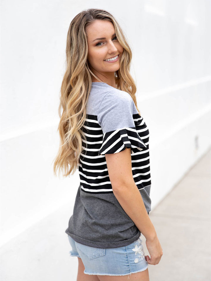 Flare Sleeve Striped Kelly Top