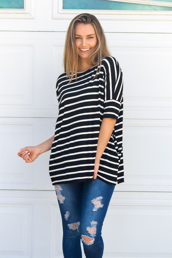 Stripe Side Pocket Tunic - Black - Tickled Teal LLC