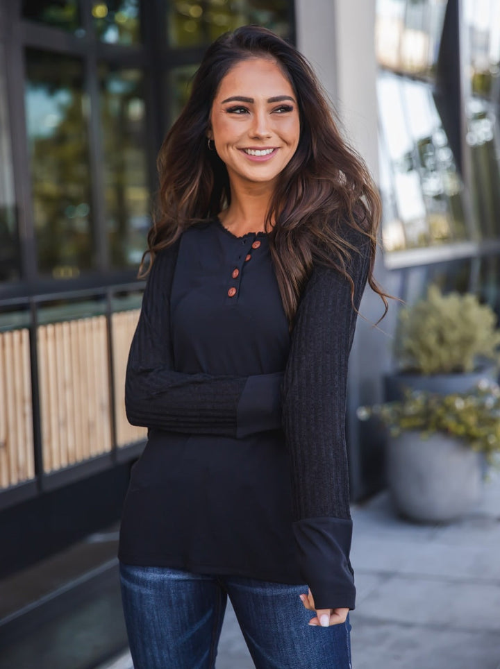 Contrast Sleeve Button Knox Top