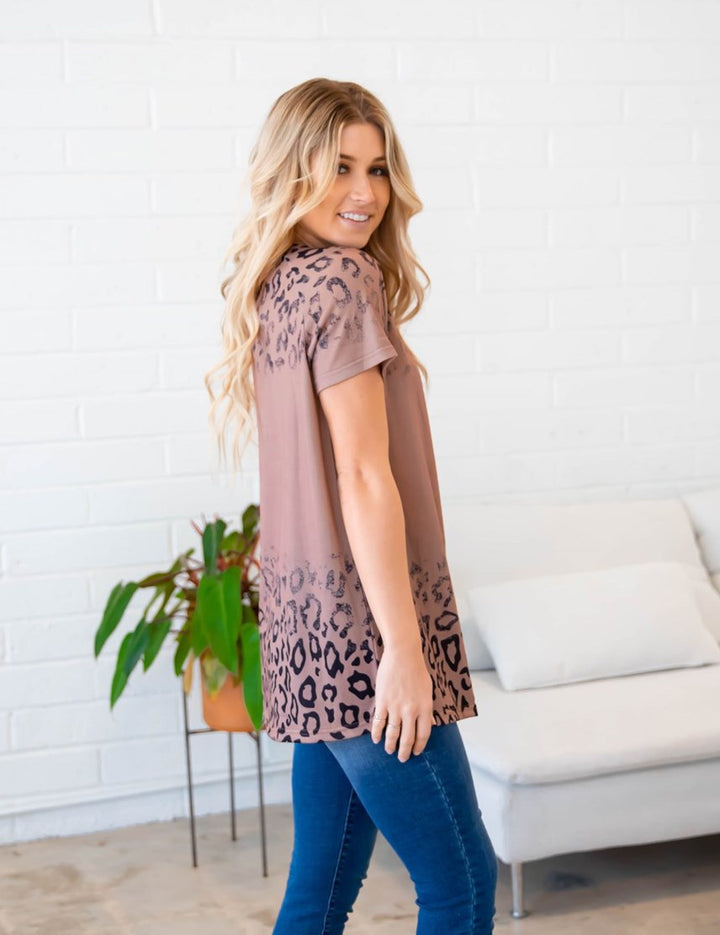 Short Sleeve Ombre Cheetah Print Top