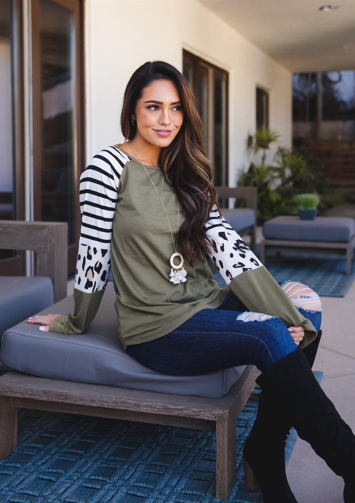 Stripe Animal Print Nancy Top