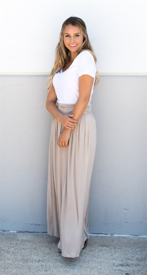 Pocket Maxi Skirt - Tan - Tickled Teal LLC