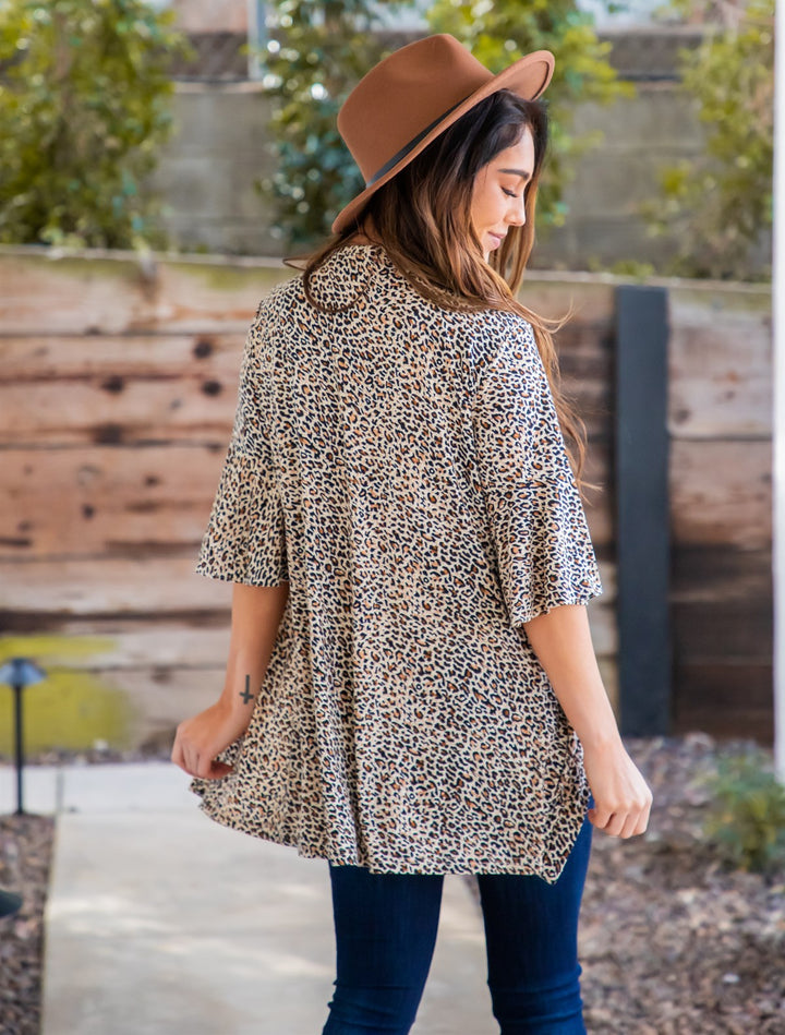 Animal Print Flare Sleeve Moxie Cardigan