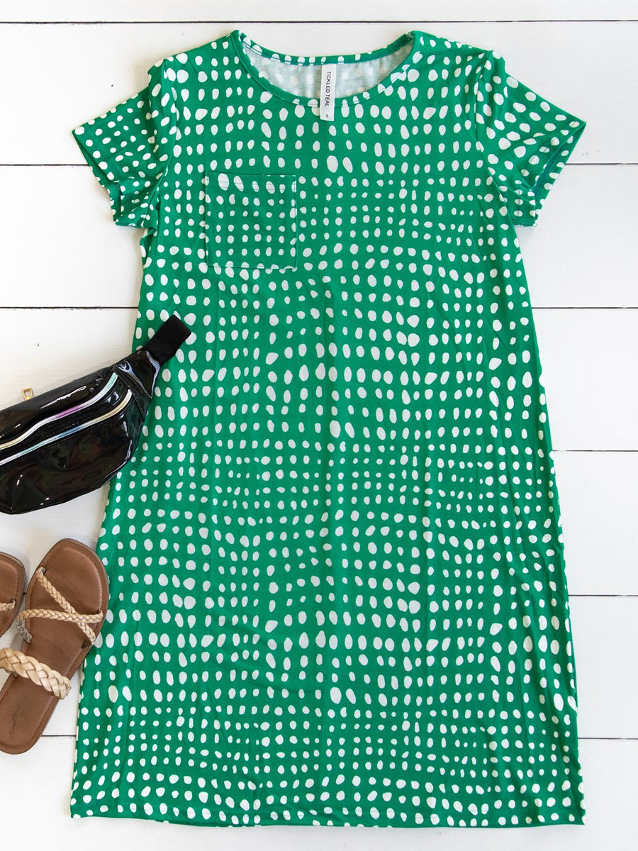 Dot Pattern Tee Dress - Green