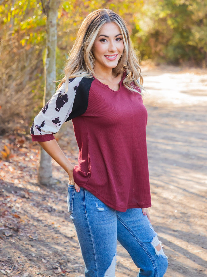 Animal Print Sleeve Sola Top