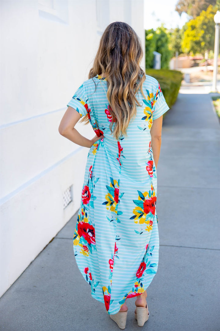 Striped Floral Relaxed Maxi Dress