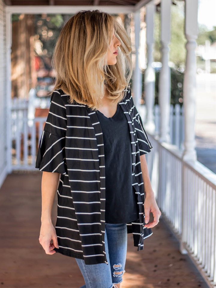 Stripe Flare Sleeve Kamdyn Cardigan