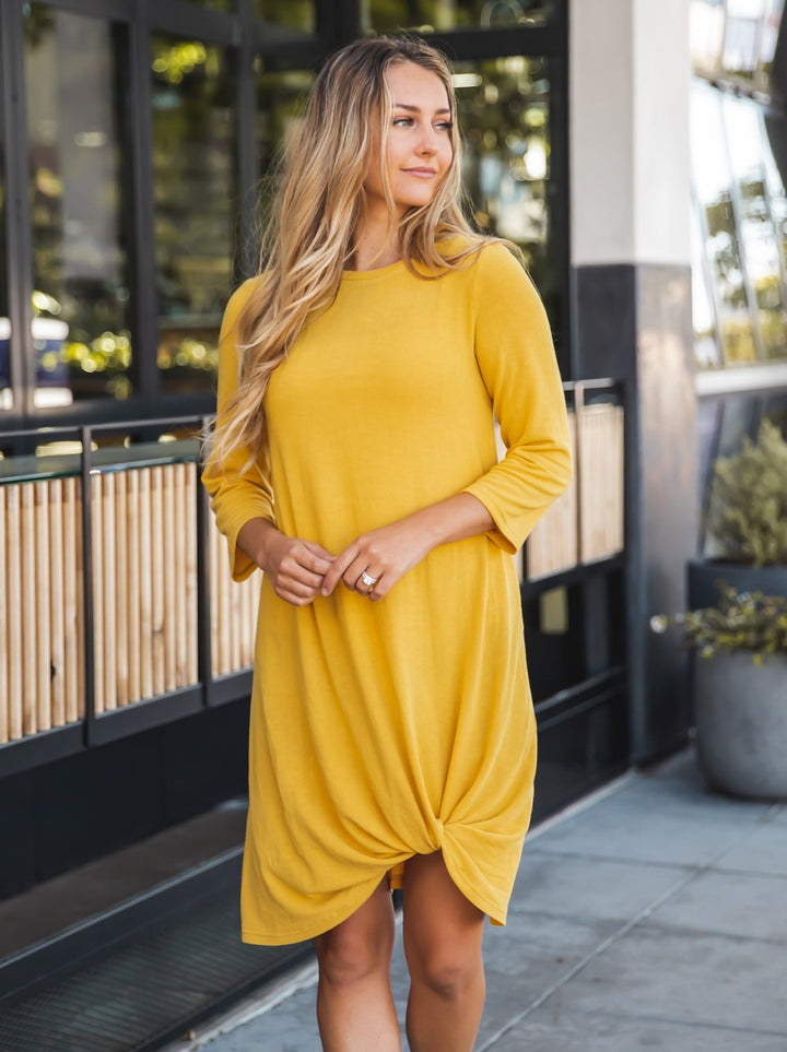 Twist Front 3/4 Sleeve Dress