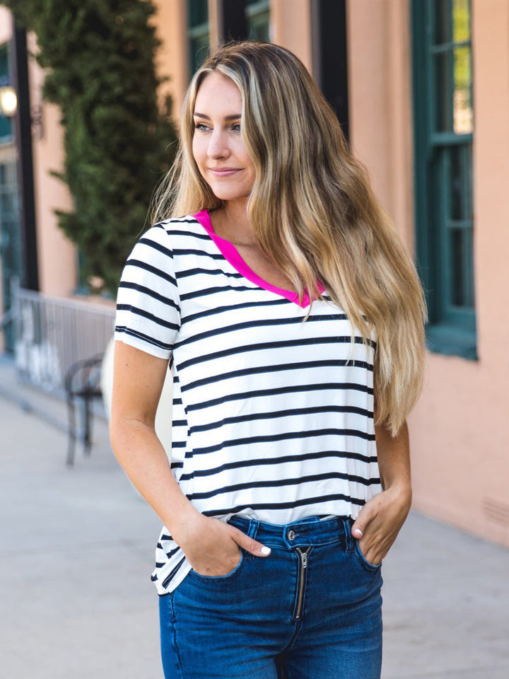 Contrast V-neck Patterned Reese Top