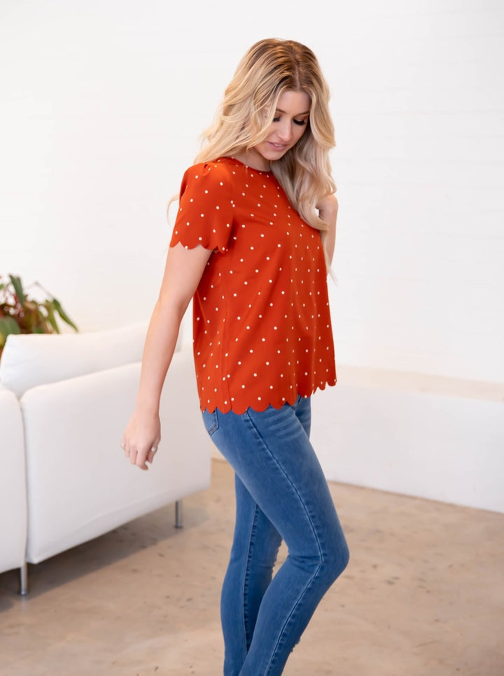 Polka Dot Scallop Edge Dotty Top