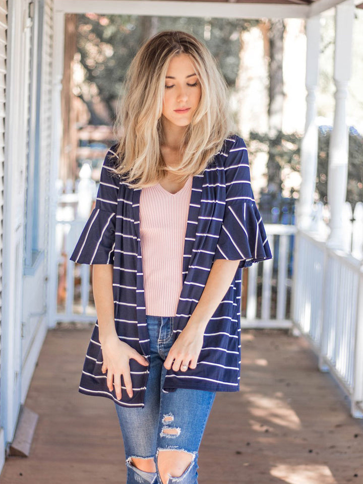 Stripe Flare Sleeve Kamdyn Cardigan