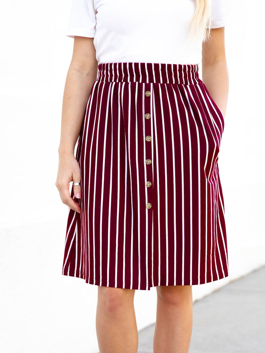 Button Detail Striped Charlotte Skirt