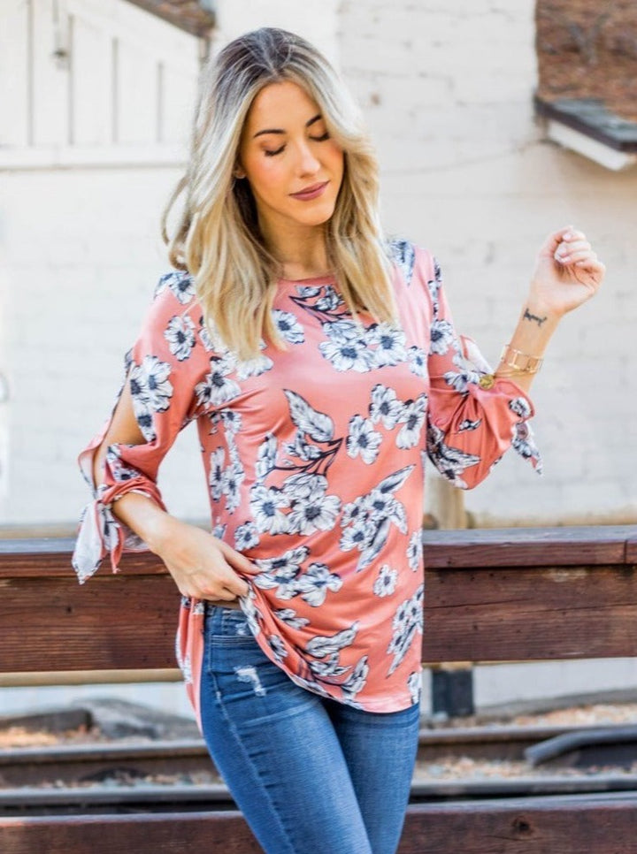 Masey Floral Tie Sleeve Top