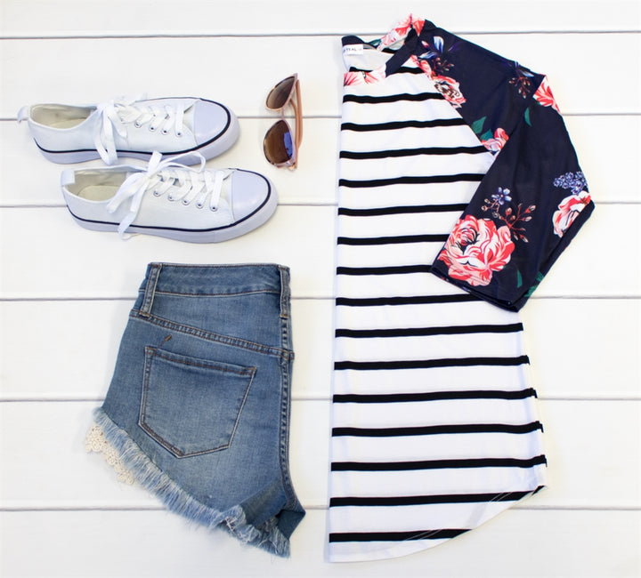 Floral Stripe Raglan - Tickled Teal LLC