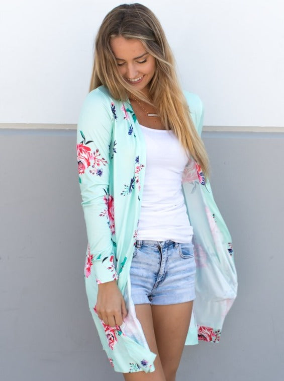 Long Sleeve Floral Cardigan - Tickled Teal LLC