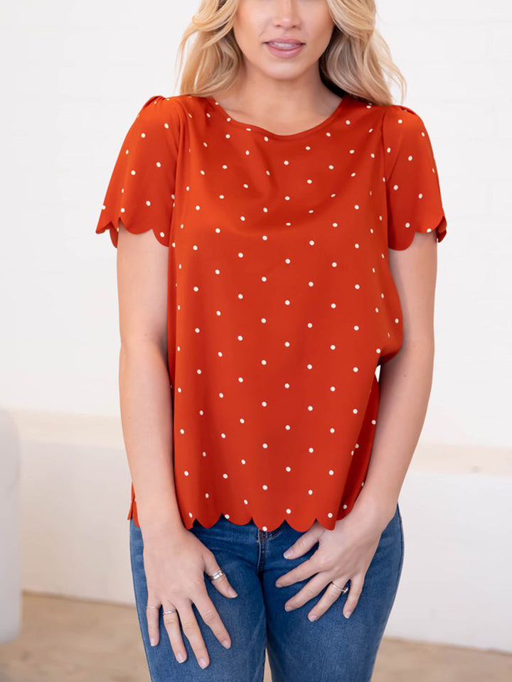 Polka Dot Scallop Edge Dotty Top