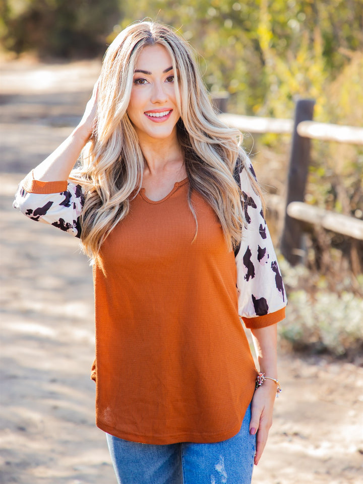Animal Print Sleeve Sola Top