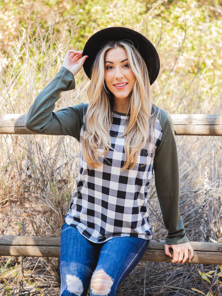 Plaid Raglan Sleeve Nico Top