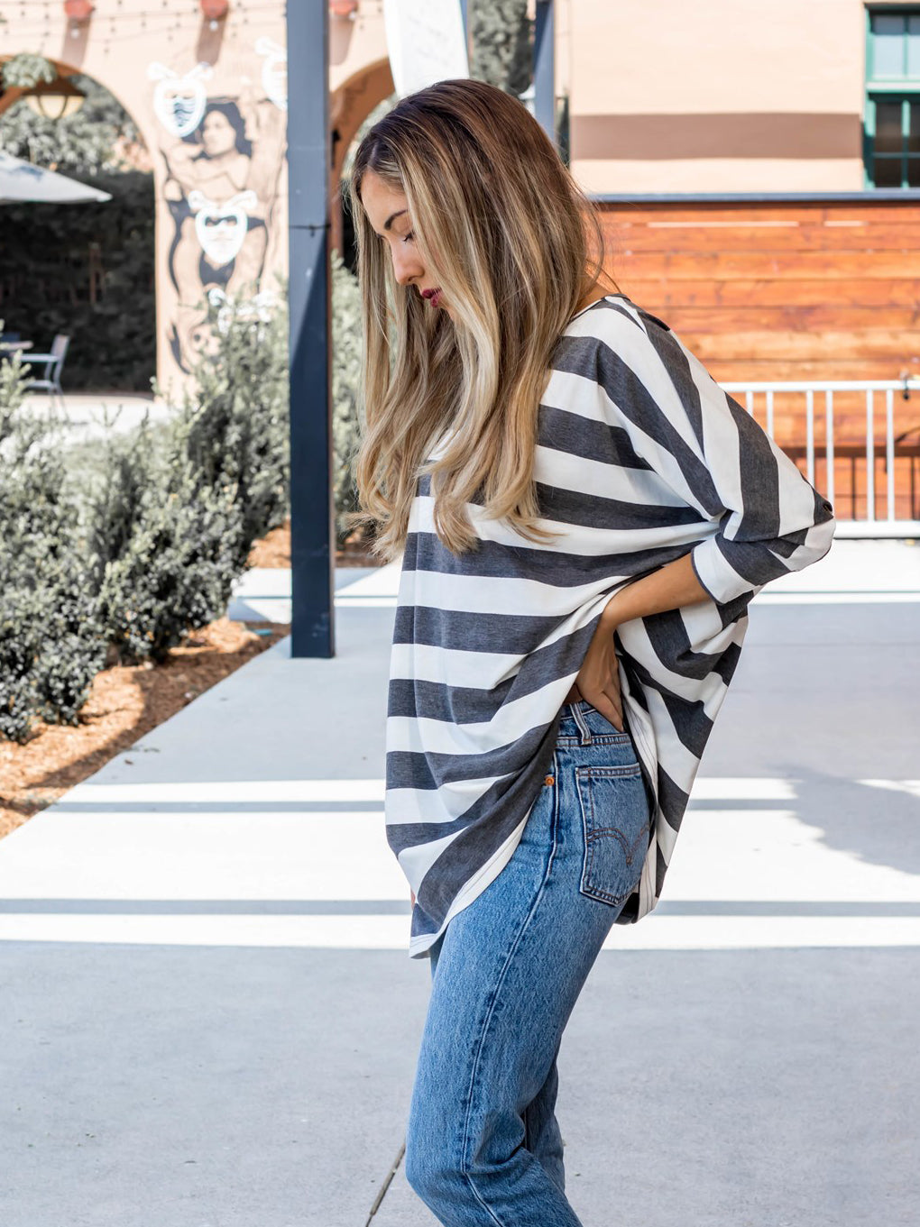 Oversized Thick Stripe 3/4 Sleeve Kinsley Top