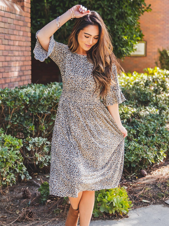 Flare Sleeve Animal Print Jojo Dress