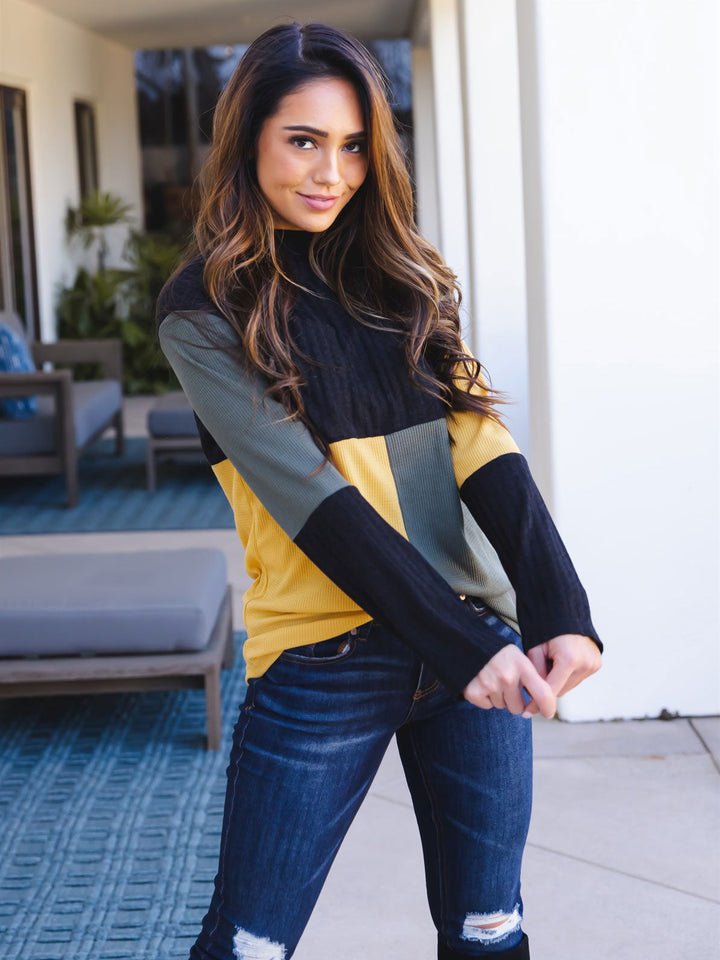 Tri-color Mockneck Emrie Top